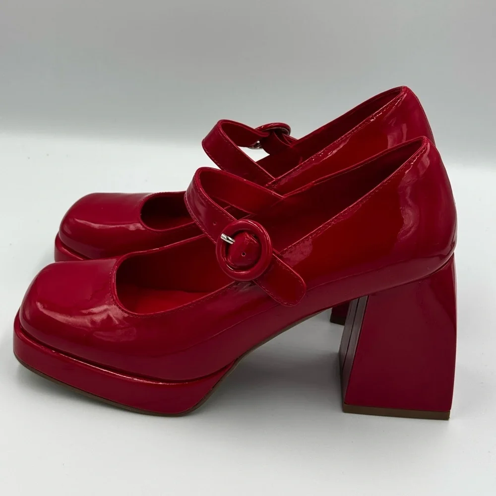 Cellenz Red Patent Platform Mary Jane Heels Block Heel Pumps Womens Size 8.5